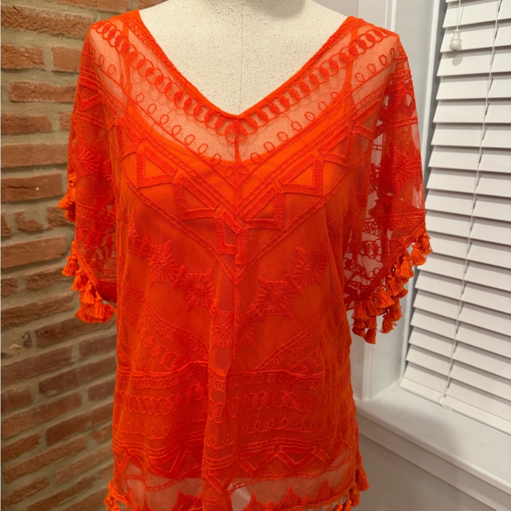 Laundry By Shelli Segal Orange Bell Sleeve Blouse with Ruffled Style